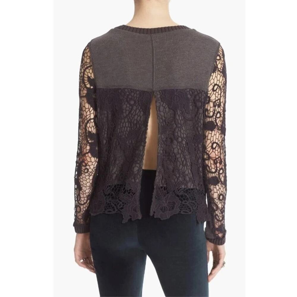 Free People Gray Womens Pretty Rad Lace Crochet Cutout Pullover Sweater Medium - Picture 2 of 8
